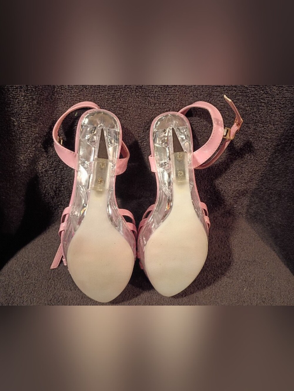 1101 Pink Floral Lucite Platform, Wedge Heels. - Picture 5 of 5